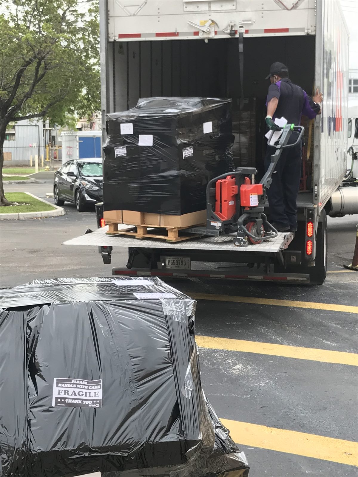 Fragile wrapped freight pallets prepared for loading