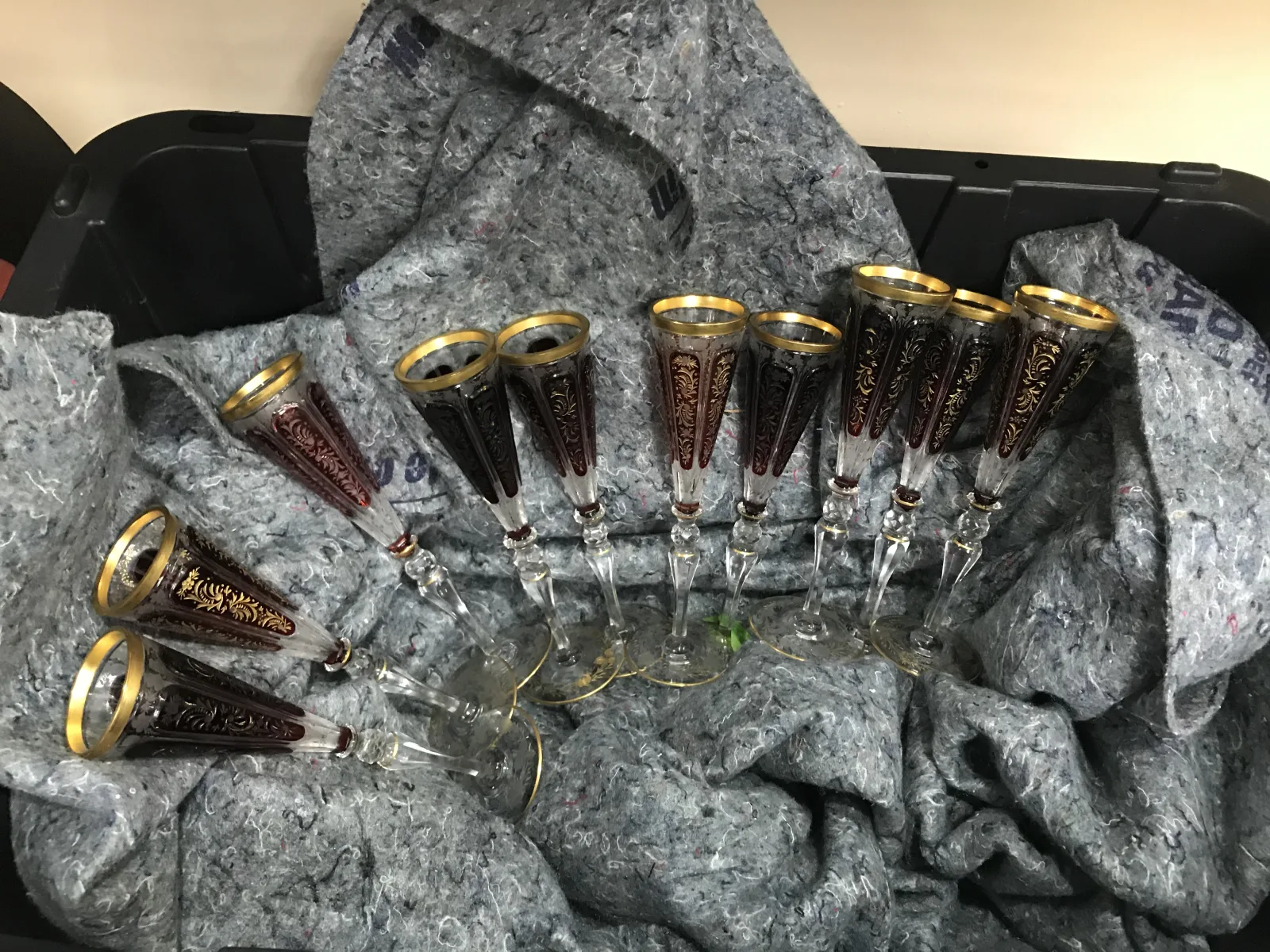 Decorative glassware arranged before individual wrapping